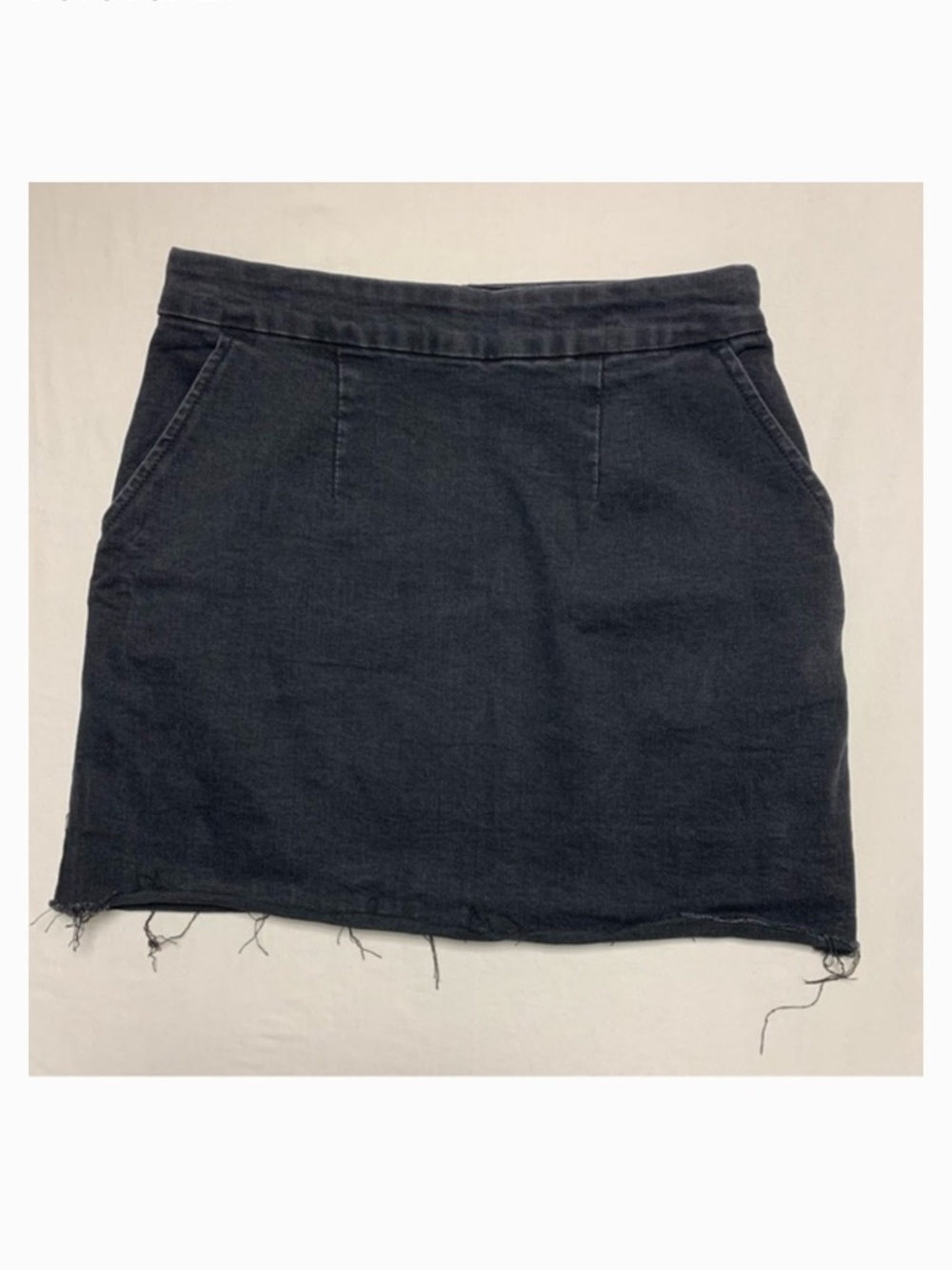 Black Denim Jean Mini Skirt with Raw Hem